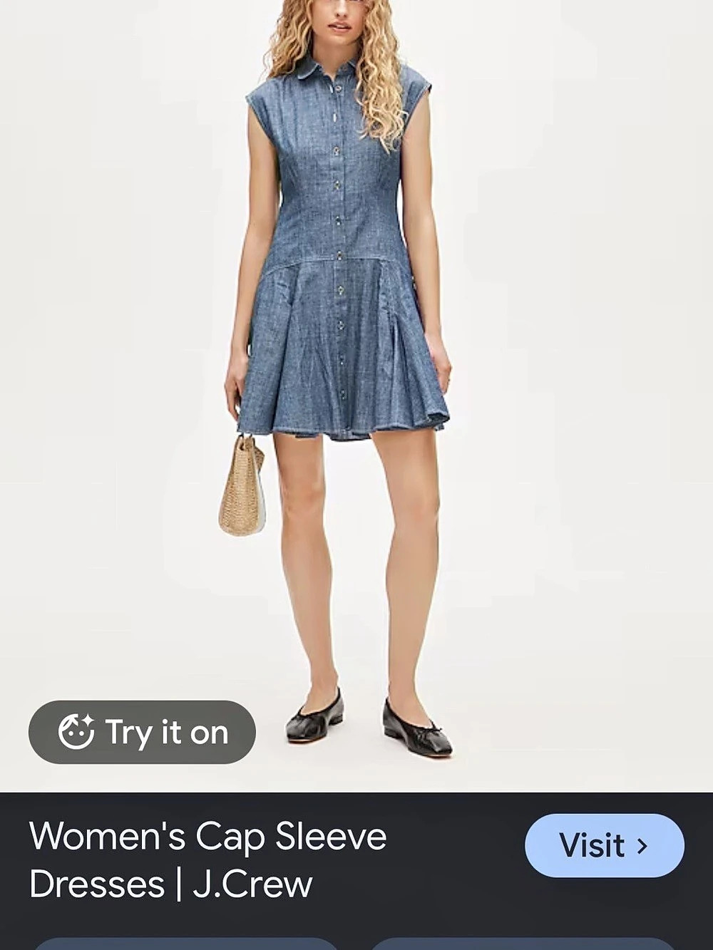 J.Crew Button-front mini dress in chambray Cap Sleeve Mini Dress in Blue Like